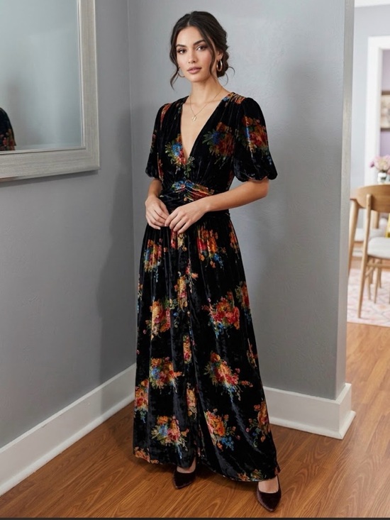 Anthropologie Dresses & Skirts - NWT Anthropologie Katerina Button Front Velvet Floral Whimsygoth Maxi Dress Med